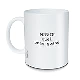 Le Mug ou la tasse, une bonne idée cadeau ! Mug en céramique blanc. Hauteur : 9 cm. Diamètre : 8 cm. Contenance : 325 ml. Lavable au lave-vaisselle et résistant au micro-ondes.