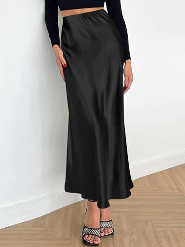 Prinbara Women's Satin Maxi Skirts Dressy Casual Zipped High Waisted Flowy Silk 2025 Fall Elegant Business Party Long Skirt4