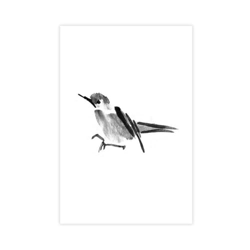 Aquarelle japonaise d'oiseaux pour salon : toile zen 40x60 cm