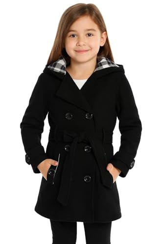 A2Z 4 Kids Girls Parka Jacket Hooded Trench Coat Wool Blends Warm Padded Jacket - Jacket 007 Black 11-12