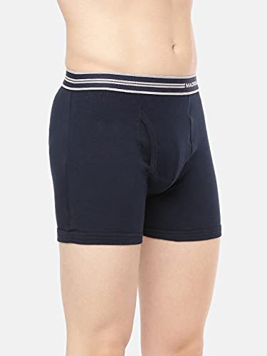 Image of Macroman Valentino Classic Designer Trunks for Men, Premium Compact Cotton Rib Stretch Trunk Underwear with Anti-Microbial Finish, Navy Blue, S, Pack of 1