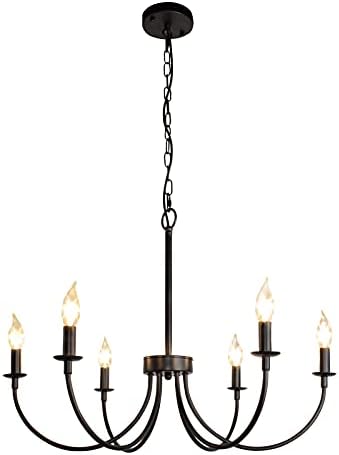 6-Light Farmhouse Chandelier, 26" Black Chandeliers for Dining Room
