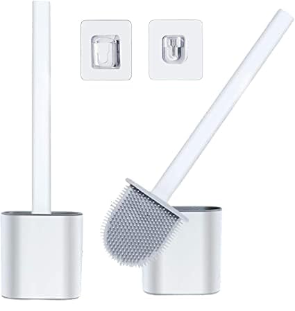Hilosofy Silicone Toilet Brush with Slim Holder Flex Toilet Brush - Wall Mounted Anti-drip Set Toilet Bowl Cleaner Brush | Non-Slip Long Handle Toilet Brush, Multicolour
