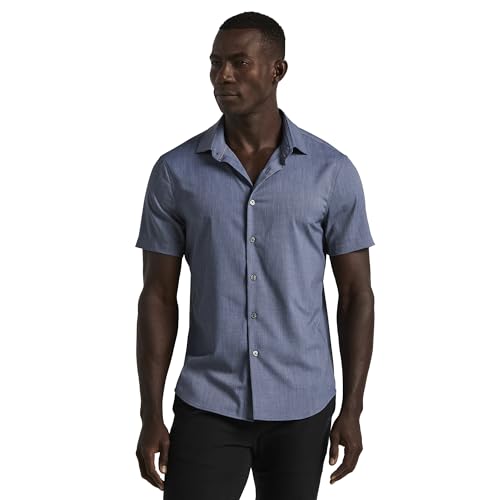 Perry Ellis Men's Slim Fit Short Sleeve Button-Up Shirt with Total Stretch
