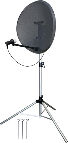 Bestfor Portable Satellite Dish Stand Silver Adjustable Height 12011715mm Wide Base with Peg Holes Includes 3 Ground Pegs Ideal for Camping & Caravanning