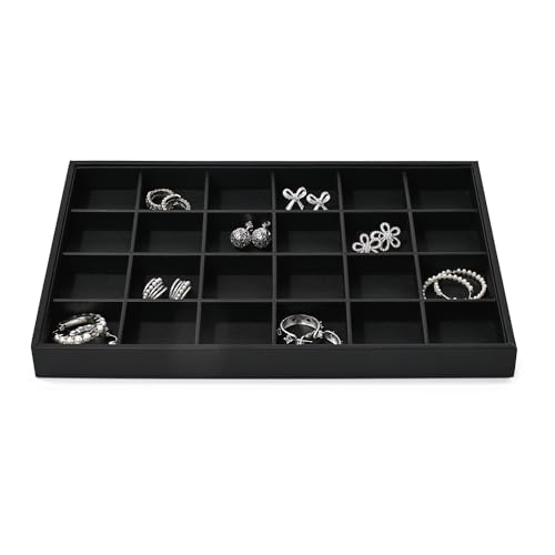 Plateau organisateur de bijoux en cuir noir Oirlv empilable pour bagues et colliers