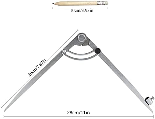 KINDPMA 8 Inch Compass Drawing 5 Pencil Professional Woodwork Compass Large Drawing Compass with Wing Divider Pencil Holder Pencil Compass for Carpenter Geometry Drawing Maths Drafting