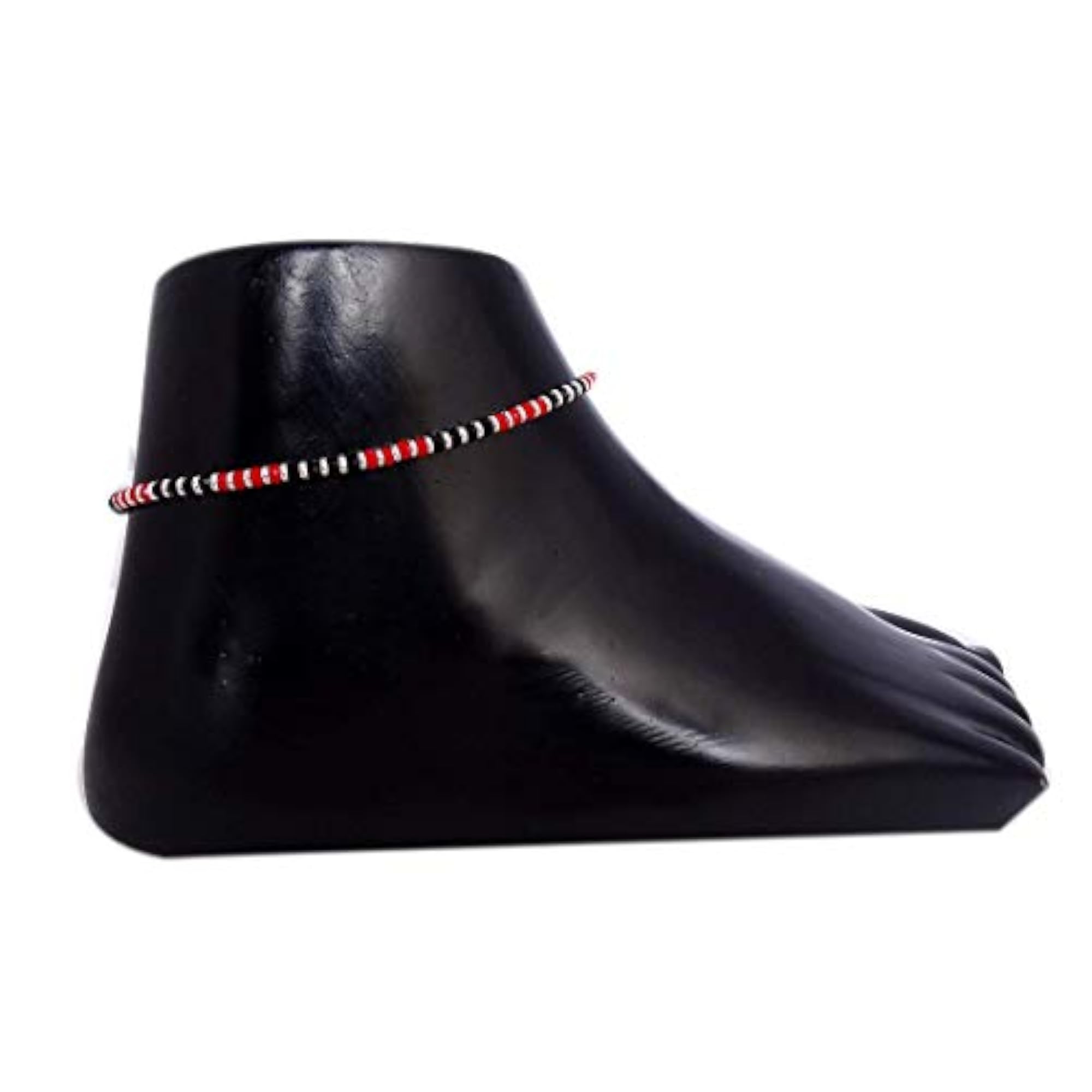 Women's 925 Sterling Silver Nazariya Anklet with Black, Red & Silver Beads