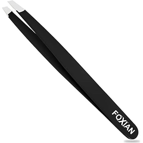 Foxian Tweezers for Facial Hair Women Stainless Steel Eyebrow Tweezers Slanted Tip for Accurate & Precise Grooming of Eyebrows Professional Tweezers for Men Cover