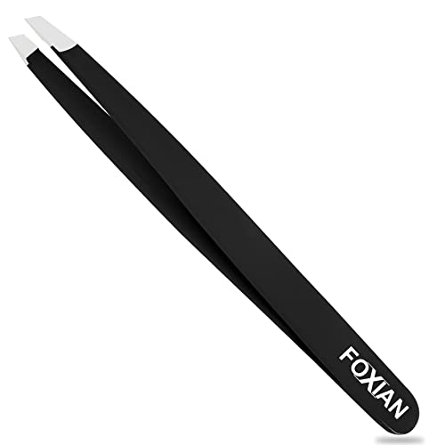 Foxian Tweezers for Facial Hair Women - Stainless Steel Eyebrow Slanted Tip for Accurate & Precise Grooming of Eyebrows Professional Tweezers for Men (1 Pcs)