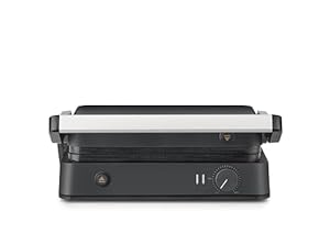 SEVERIN SEVINI Lite, Kontaktgrill für Fleisch, Fisch & Gemüse, Keramikbeschichteter Sandwich-Maker für fettfreies Grillen, Indoor-Grill bis zu 220°C Hitze, 1.800 W, schwarz, KG 2398