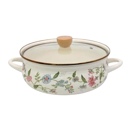 FytStycale Olla Esmaltada con Tapa,Retro,Utensilios de Cocina con Asa,Olla Esmaltada,Olla de Sopa Olla de Pasta para Cocinar Sopa de Fideos, Flores, tal como se describe