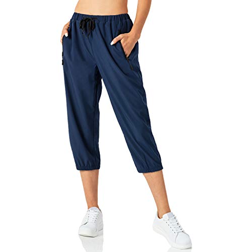 Butrends Damen Leichter Jogger Caprihose Casual Schnell trocknend Hose Workout 3/4 Workout Joggerhose Sonnenschutz UPF 50+ Wanderhose mit Tasche, Navy blau, M