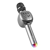 ELZO Micrófono Karaoke Bluetooth con 2 Altavoces Incorporados, Microfono Inalámbrico Karaoke Portátil para Cantar, Función de Eco, Compatible con Android/iOS, PC o Teléfono Inteligente (Espacio Gris)