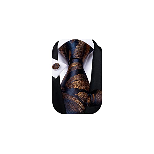 Image of DiBanGu Mens Paisley Tie Set Silk Woven Jacquard Necktie and Pocket Square Cufflinks Gift Set for Wedding Bussiness