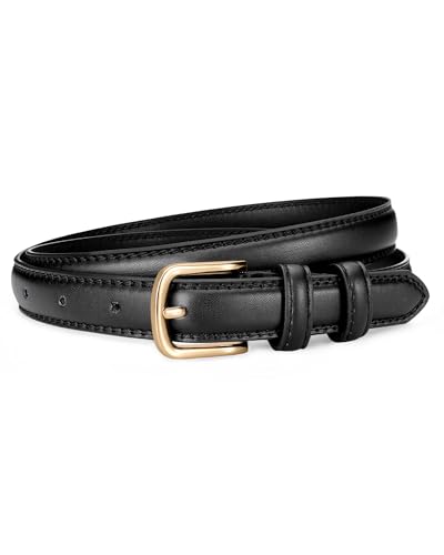 Fashion Trendy Leather Belts for Women, Skinny Belt Women with Gold Buckle Width2cm