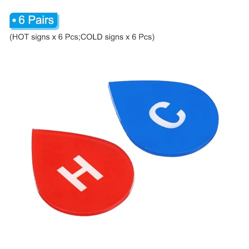 PATIKIL Self Stick C/H Water Label, 6 works/12 Pack Acrylic Drop Shape Hot/Cold Sticker Signs for Faucets Sinks Red/Blue - Image 3