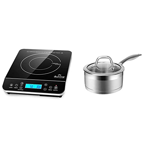 Duxtop Portable Induction Cooktop, Countertop Burner, Silver 9600LS/BT-200DZ & Professional Stainless Steel Sauce Pan with Lid, Kitchen Cookware, 1.6 Quart