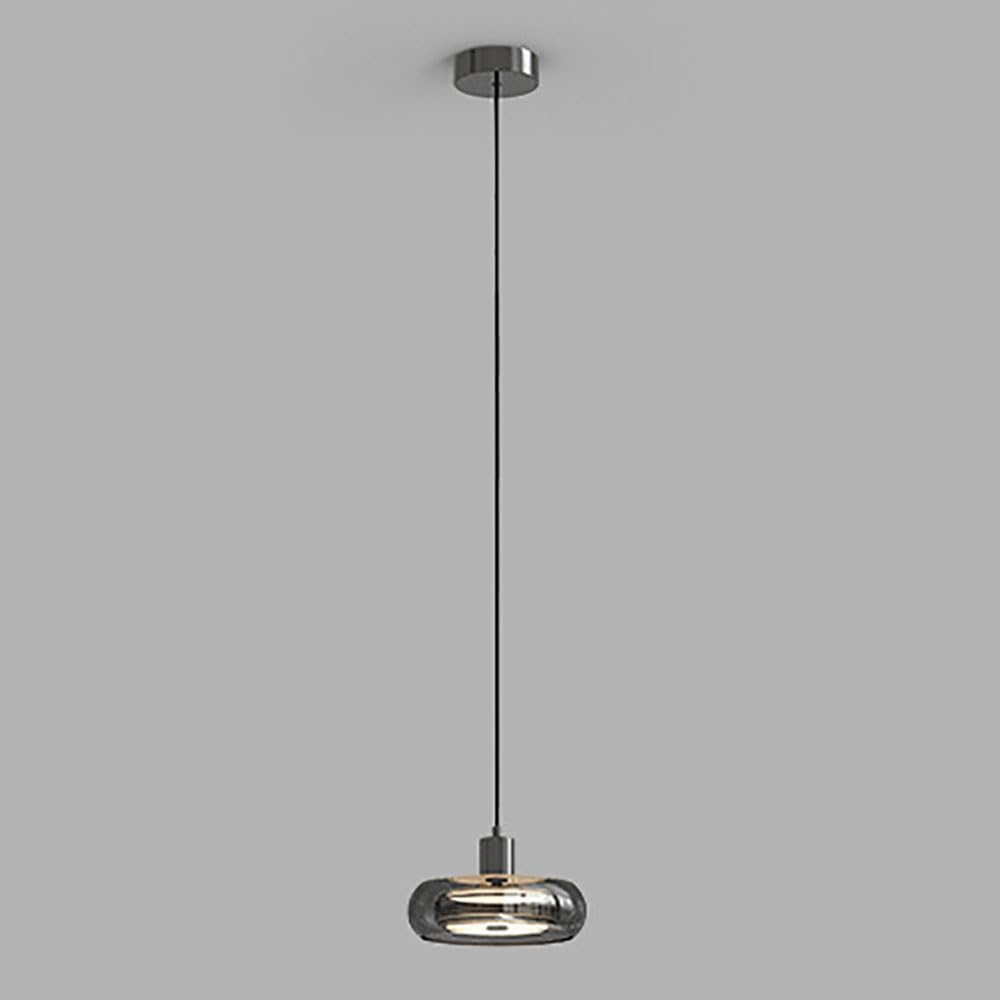 Lustre LED moderne 12W en verre gris fumé de haute qualité - Luminaire suspension disque épuré