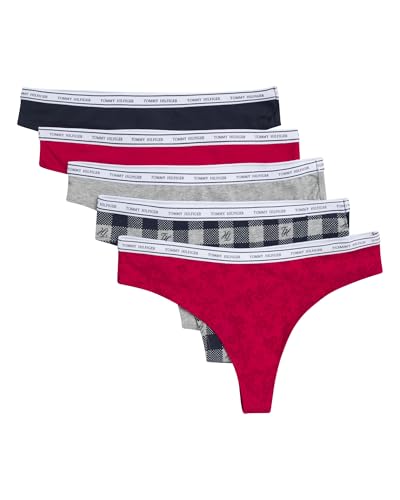 Tommy Hilfiger Women's Classic Cotton Thong Underwear with Logo Waistband 5-Pack
