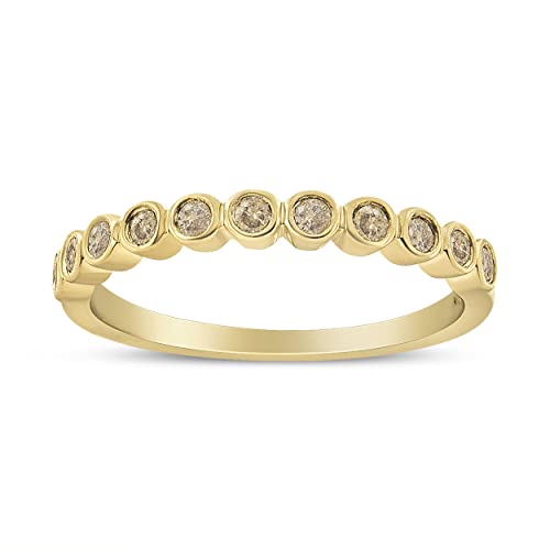 Haus of Brilliance 10K Yellow Plated .925 Sterling Silver 1/4 Cttw Bezel Set Round Diamond 11 Stone Wedding Band Ring (K-L Color, I1-I2 Clarity) - Size 7