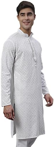 Jompers Men's Kurta with Chikankari Embroidery and Sequins (Only Kurta)