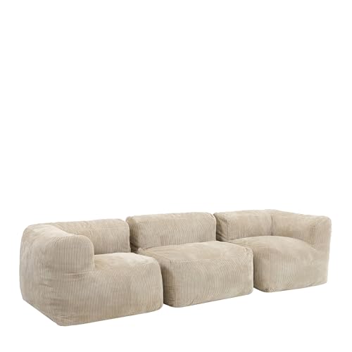 Icon Zen Modular Sofa für Erwachsene, Beige, Flauschiger Cordstoff, 3 Sitzer Ecksofa, Bequemer Bean Bag Sofa mit Schaumstoff Füllung, Relaxsessel, Lounge, Wohnzimmer Möbel