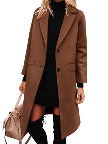 Image of ANRABESS Womens Peacoat Notched Lapel Collar Single-Breasted Trench Coats Loose Casual Long Jacket 2025 Fall Winter Outerwear Caramel Large