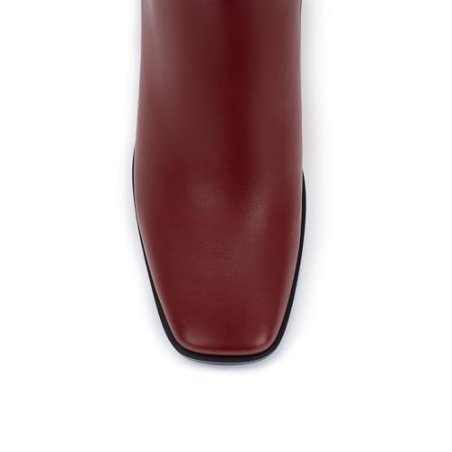 Image of Knee High Boots for Women - Wide Calf Boots with Zipper, Square Toe Tall Leather Boots, Chunky Heel Fashion Long Boots