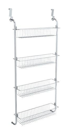 WENKO Türregal XL, Regal zum Einhängen, mit 4 Körben aus verchromtem Stahl, Hängeregal ideal für Küche und Bad, 50 x 109 x 14 cm