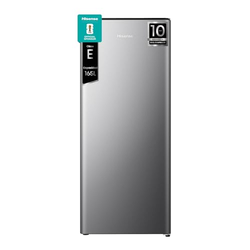 Hisense RR220D4BDE - Frigorífico Una Puerta, 165L, 127cm, Cycle Defrost (Cíclico), Cajón Frutas y Verduras, Estantes Ajustables en Altura, Botellero, Congelador Freeze Zone, Iluminación LED, Inox