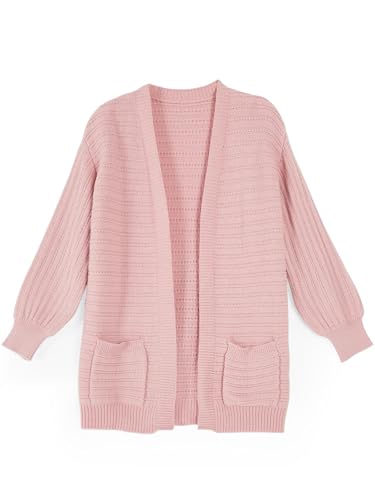 Image of Haloumoning Kids Girls Open Front Cardigan Sweaters Long Sleeve Cable Knit Fashion Clothes with Pockets 5-14 Years