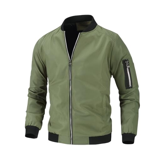 Image of Mens Lightweight Bomber Jacket Casual Windbreaker Zip Up Coat with Pockets for Spring Fall