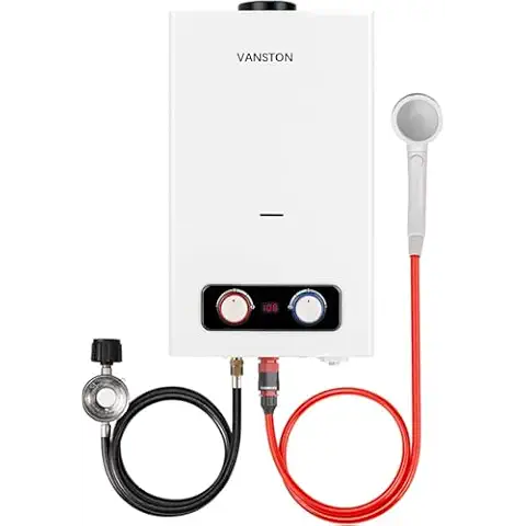 VANSTON 2.64GPM Portable Tankless Water Heater Propane Outdoor 10L, Water Heater Outdoor with Overheating Protection, for Camping, Cabins, Barns, Easy Installation Cover