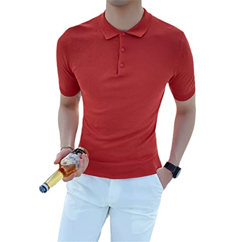 Polo tricot en soie glacée haut de gamme rouge coupe ajustée homme