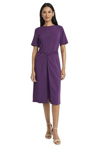 Image of Maggy London Women's Women's Elegant Midi Dress - Short Sleeve Twist Waist - Versatile Cocktail Wedding Guest Dress