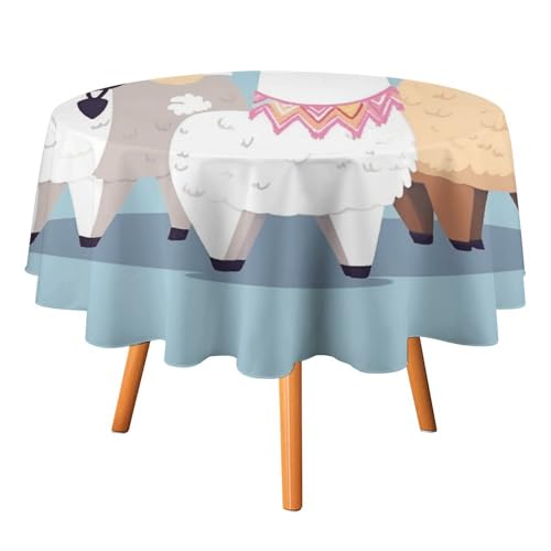 DWTJKMS Cute Alpacas Round Tablecloth, Picnic Dinner Party Decor Table Covers Summer Fall Outdoor Circle Cover 60x60in for Wedding Birthday Patio Party