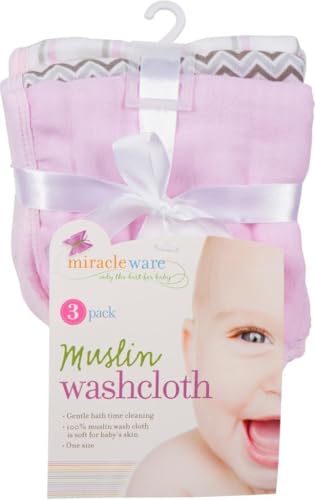 Image of Miracle Blanket MiracleWare Muslin Washcloths, Pink, 3 Pack