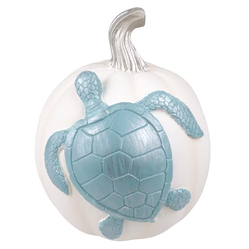 Needzo Resin Sea Turtle Pumpkin, Nautical Fall Decor for Beach House, 6.5 x 5 Inches