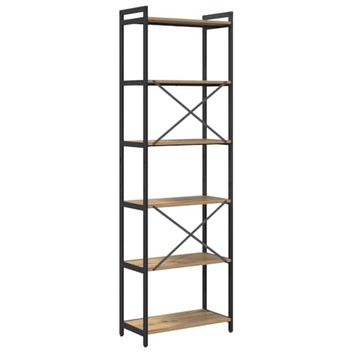 Vidaxl Libreria Autoportante In Rovere Artigianale - 60 X 30 X 188 Cm, Con Struttura In Metallo, Ripiano In Legno Ingegnerizzato, Design A Croce E Piedi Regolabili, Perfetta Per Interni In Stile Ind - 9