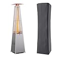 GLANC 48,000 BTU Pyramid Patio Heater, Outdoor Patio Heaters for Outdoor Use with Cover & Wheels, 88" Quartz Glass Tube Propane Heater for Deck Backyard Commercial, Triple Safety Protection (Silver)