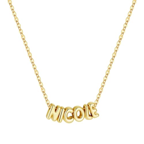 M MOOHAM Nicole Necklaces - Custom Name Necklace Personalized 14K Gold Plated Necklace Monogram Pendant Name Necklaces for Women Nicole Jewelry Gifts for Women Mom Her Friends Birthday Gifts