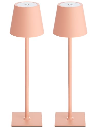 Image of Kakanuo Pink Cordless Rechargeable Table Lamp 5000mAh Battery Operated Lamps, 3 Colors Stepless Dimming Touch Lamp for Living Room, Kitchen Counter, Dining, Outdoor Patio, 2 Pack