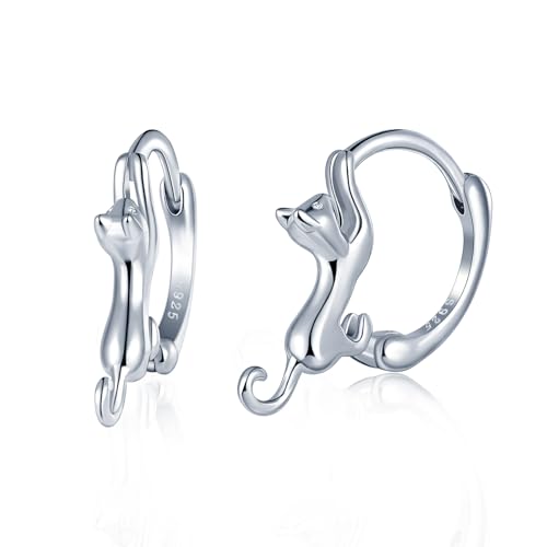 MICSAVI Petite Créoles Chat Argent 925 pour Fille, Anneaux d'oreilles Petits Boucles d'oreilles Hypoallergéniques pour Femme Bijoux d'oreilles Mignonnes