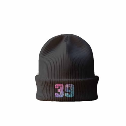 Bonnet 39 Number gris foncé bonnet hiver chaud à revers tricoté pour adulte