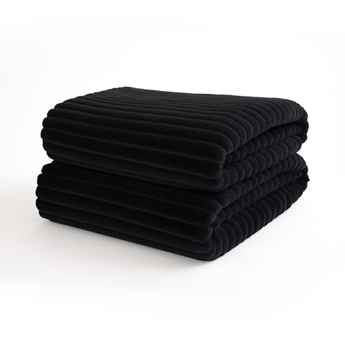 Lista de Cobertores Coppel los más recomendados. 43 ALVANA Cobija de Rayas Cobertor Suave y Frazada Calientita 100% Microfibra Manta Forro Polar (Negro, King Size)