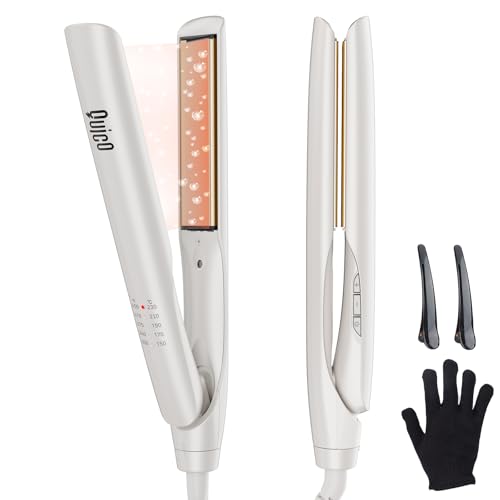 Quico Upgrade Hair Straightener, 100-240V Dual Voltage Travel Hair Straightener and Curler with 15s Heat Up, Professional Negative Ion Ceramic Flat Iron for Less Frizz, 5 Temp & Auto Shut-Off