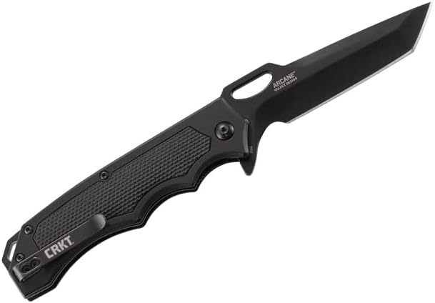 CRKT Septimo EDC Folding Pocket Knife: Everyday Carry, Black Serrated Edge Tanto, Veff Serrations Flipper and Thumb Slot Opening, Aluminum Handle with TPR Insert, Reversible Pocket Clip 7050