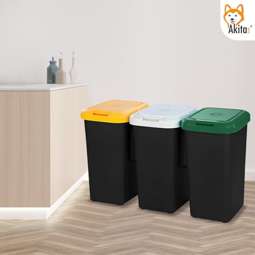 Akitaink - Pattumiera 3 Scomparti Per Raccolta Differenziata Akirock, 75L Totali Con Chiusura A Scatto, Design Salvaspazio E Struttura Robusta Per Interni Ed Esterni Made In Italy - 4