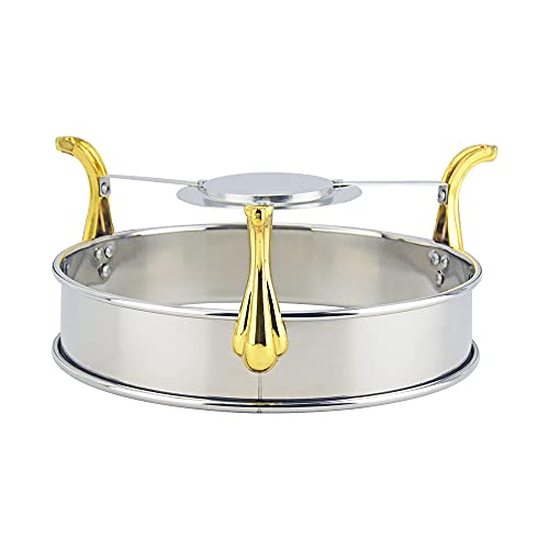 Scaldavivande Rotondo in Acciaio Inox con Coperchio e Contenitore per combustibile per Catering Buffet Cucina Feste Sala da Pranzo,Oro-20cm